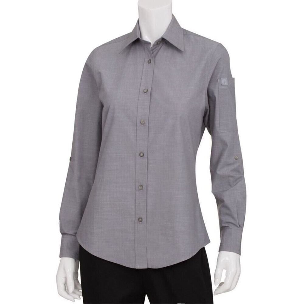 CHEF WORKS SLWCH002 Womens Chambray Shirt Gray Urban Collection NEW Medium M